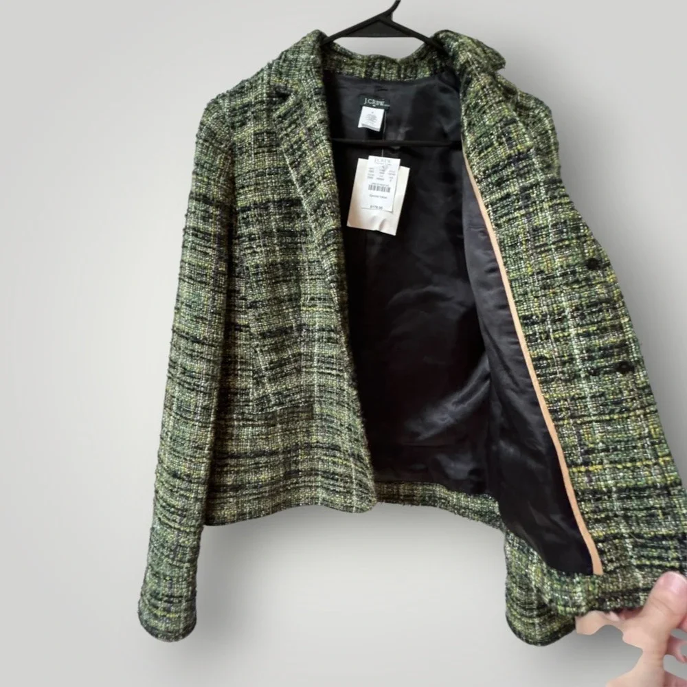 J.Crew Green Tweed Wool Blend Blazer Jacket Size 6 NEW!